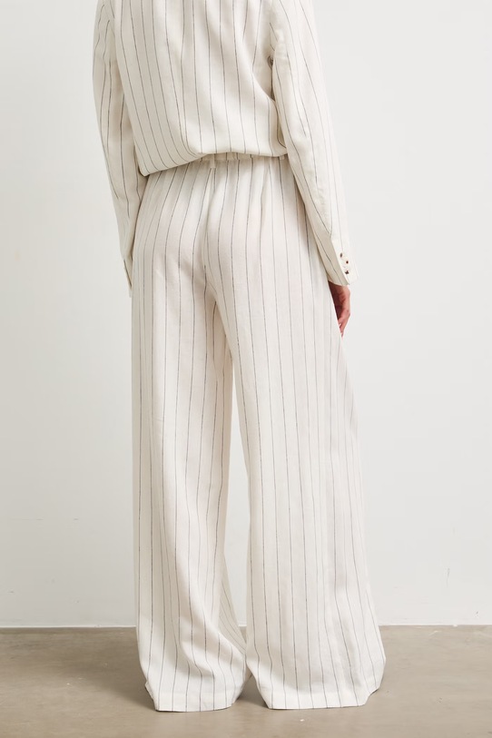 Odzież Spodnie wide leg damskie z dodatkiem lnu w paski RS26-SPD909 beżowy