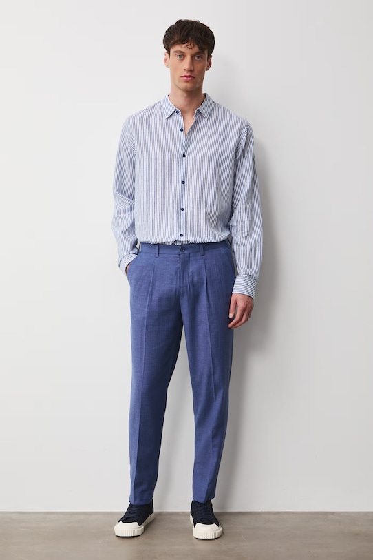 Chino kalhoty pánské se lnem regular waist RS26-SPM721 modrá RS26