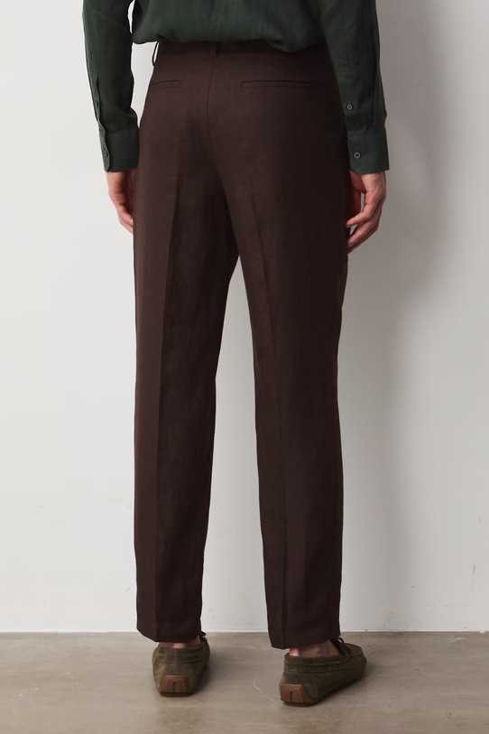 Odzież Spodnie chinos męskie lniane gładkie RS26-SPM722 brązowy