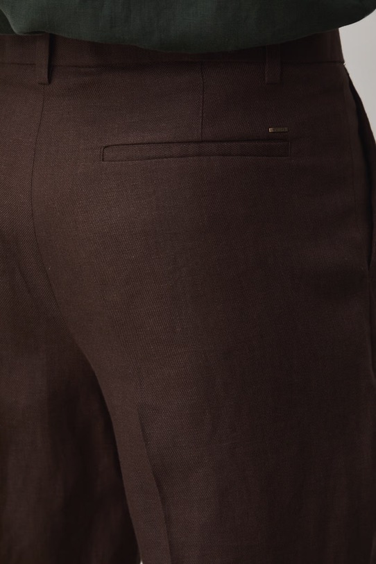 Spodnie chinos męskie lniane gładkie brązowy RS26-SPM722