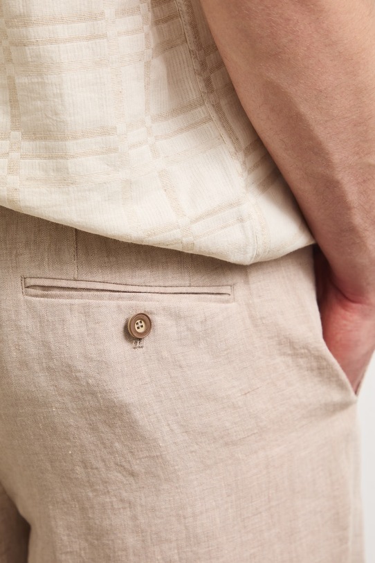 Spodnie chinos męskie lniane beżowy RS26-SPM901