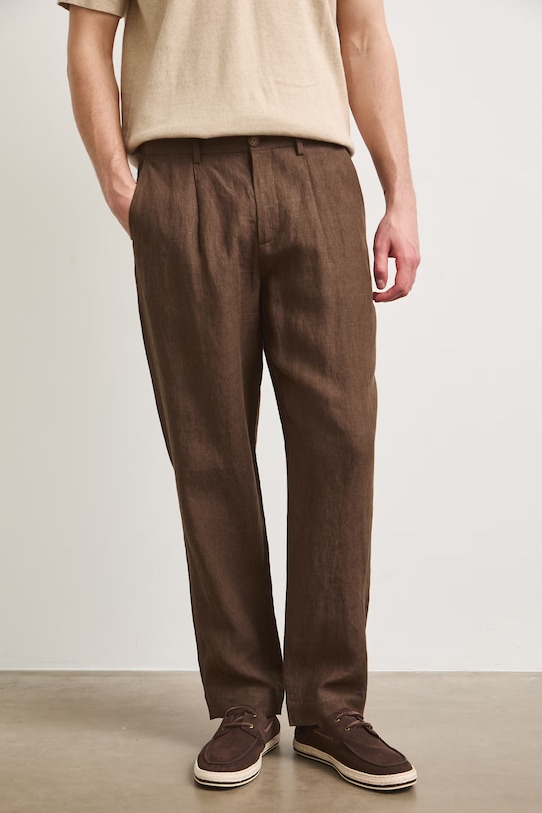 Spodnie chinos męskie lniane RS26-SPM901 brązowy RS26