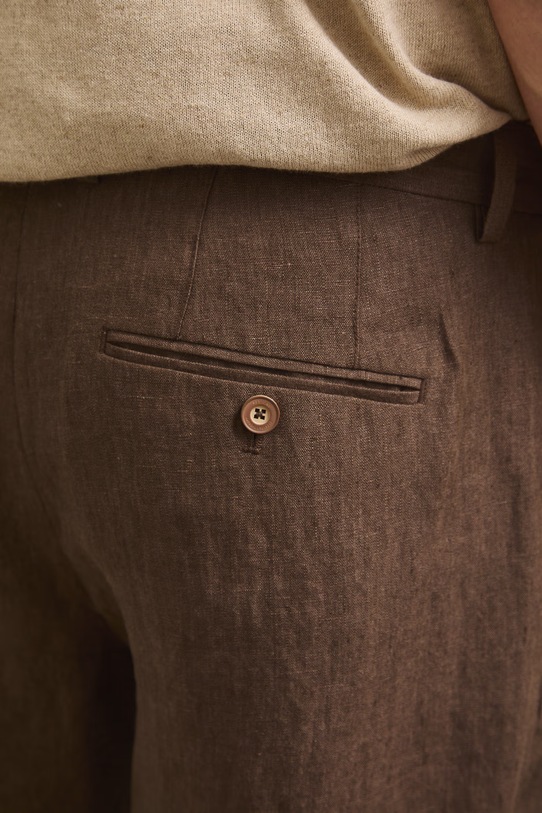 Spodnie chinos męskie lniane brązowy RS26-SPM901