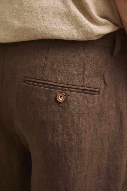 Spodnie chinos męskie lniane brązowy RS26-SPM901