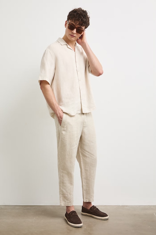 Medicine spodnie chinos męskie lniane beżowy RS26-SPM905