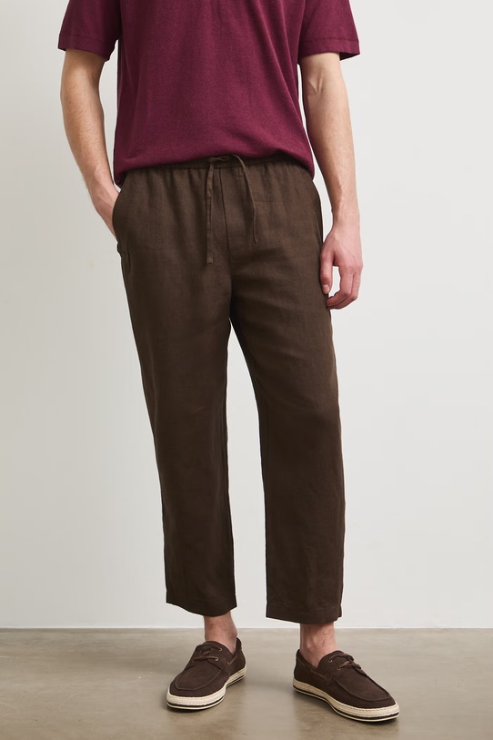 Spodnie chinos męskie lniane RS26-SPM905 brązowy RS26