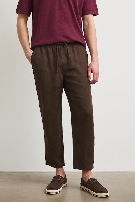 Spodnie chinos męskie lniane RS26-SPM905 brązowy RS26