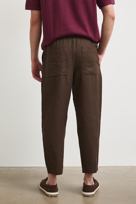 Odzież Spodnie chinos męskie lniane RS26-SPM905 brązowy