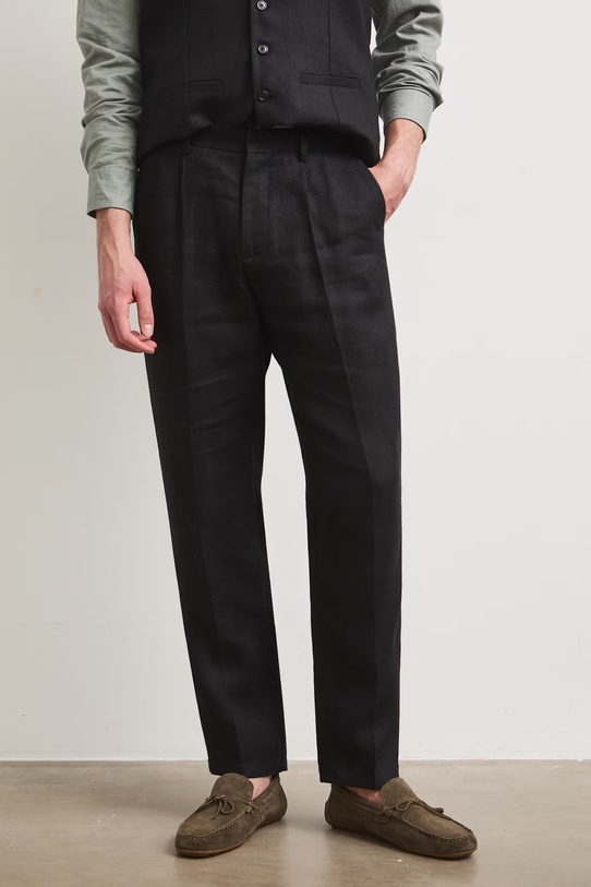 Spodnie chinos męskie lniane gładkie RS26-SPM921 czarny RS26