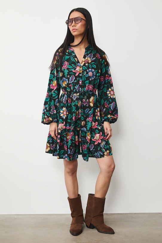 Šaty dámske mini z viskózy vzorovaná RS26-SUD031 čierna RS26