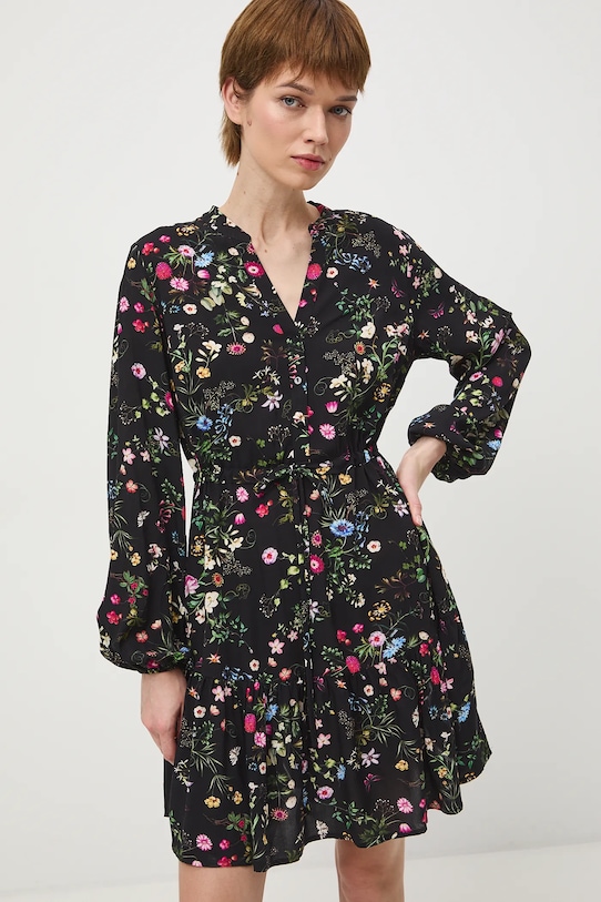 Sukienka damska mini z wiskozy wzorzysta RS26-SUD031 czarny RS26