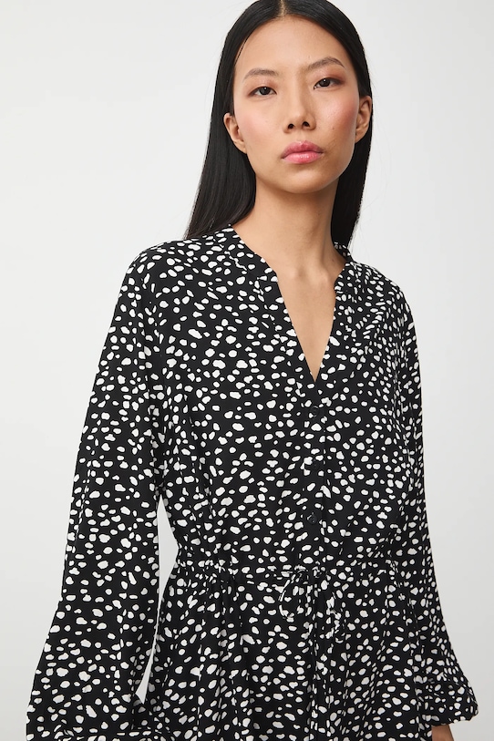 Šaty dámske mini z viskózy vzorovaná čierna RS26-SUD031