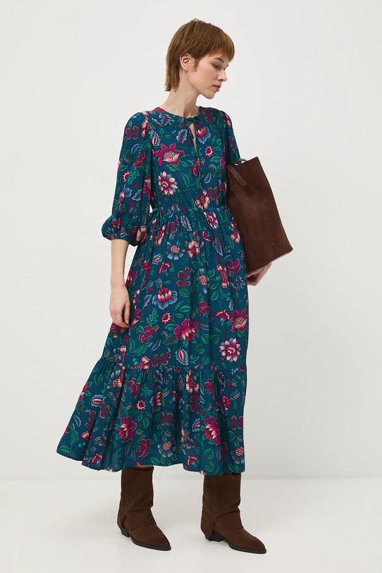 Sukienka damska maxi z wiskozy wzorzysta RS26-SUD032 turkusowy RS26