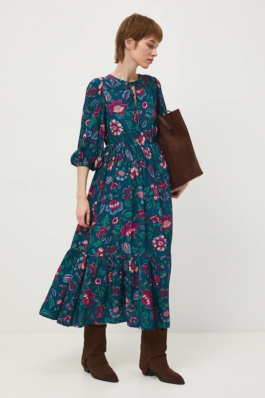 Sukienka damska maxi z wiskozy wzorzysta RS26-SUD032 turkusowy RS26