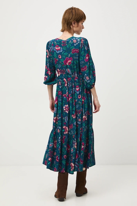 Odzież Sukienka damska maxi z wiskozy wzorzysta RS26-SUD032 turkusowy