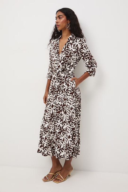 Sukienka koszulowa z wiskozy RS26-SUD050 beżowy RS26