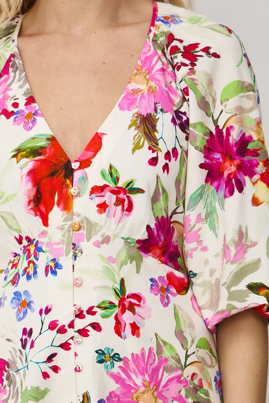 Sukienka rozkloszowana z dodatkiem lnu RS26-SUD071 beżowy