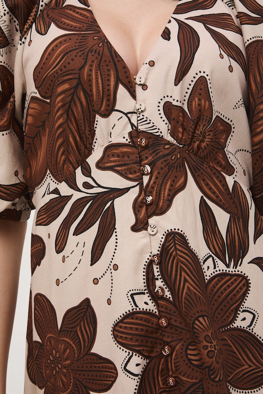 Medicine sukienka rozkloszowana z dodatkiem lnu RS26-SUD071 beżowy