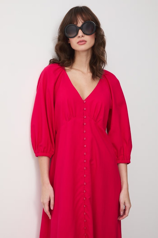 Sukienka rozkloszowana z dodatkiem lnu różowy RS26-SUD071