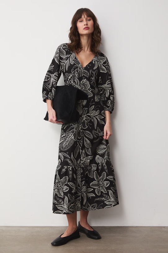 Sukienka rozkloszowana z dodatkiem lnu czarny RS26-SUD071