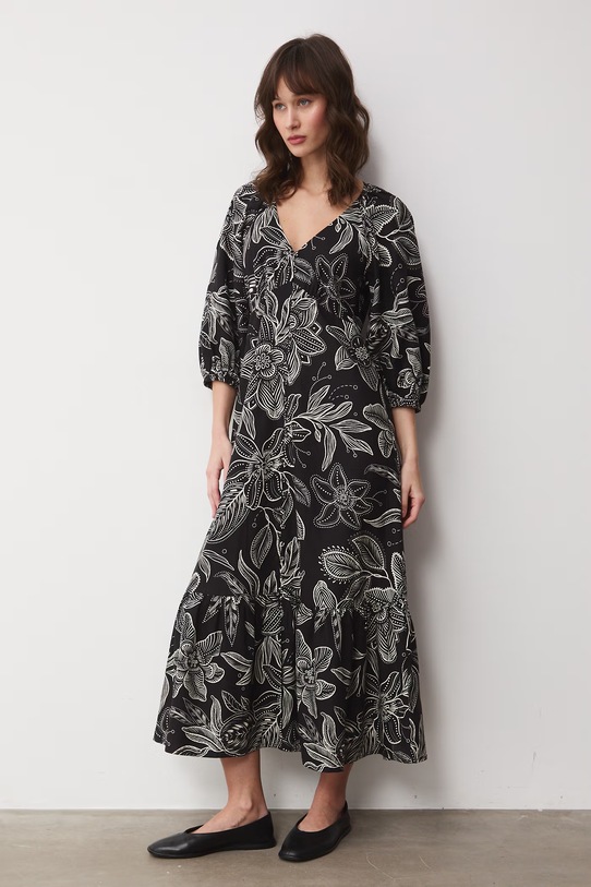 Sukienka rozkloszowana z dodatkiem lnu RS26-SUD071 czarny RS26