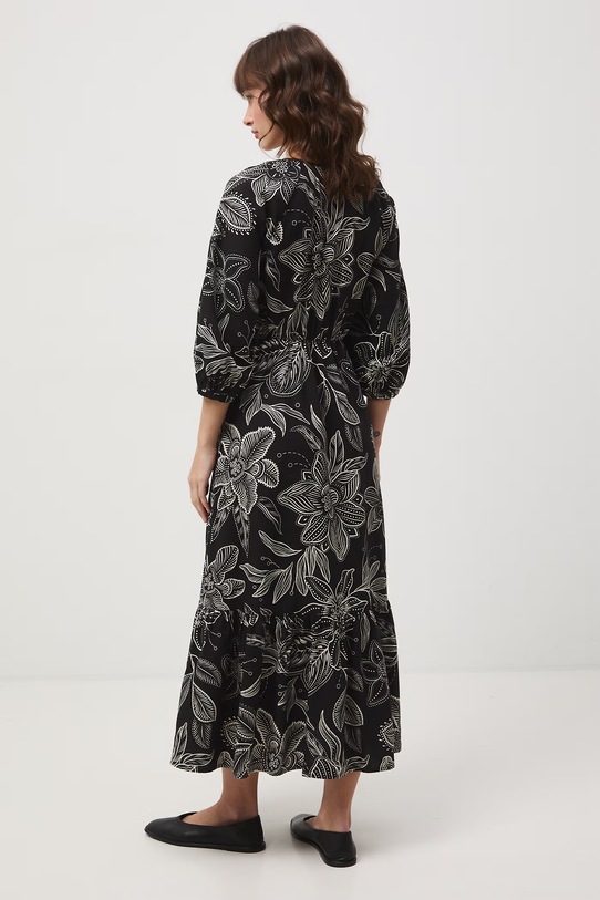 Odzież Sukienka rozkloszowana z dodatkiem lnu RS26-SUD071 czarny