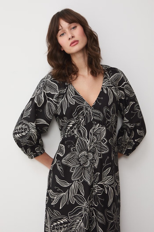 Sukienka rozkloszowana z dodatkiem lnu czarny RS26-SUD071