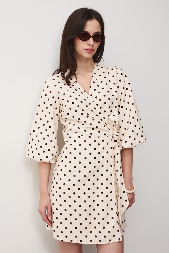 Šaty s rozšíreným strihom s prímesou ľanu béžová RS26-SUD074