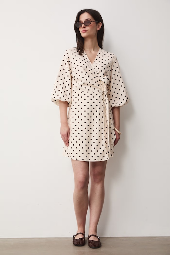 Šaty s rozšíreným strihom s prímesou ľanu RS26-SUD074 béžová RS26