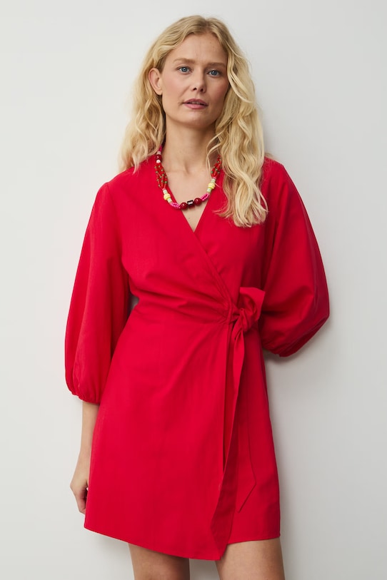 Sukienka rozkloszowana z dodatkiem lnu RS26-SUD074 czerwony RS26