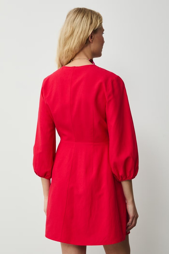 Odzież Sukienka rozkloszowana z dodatkiem lnu RS26-SUD074 czerwony