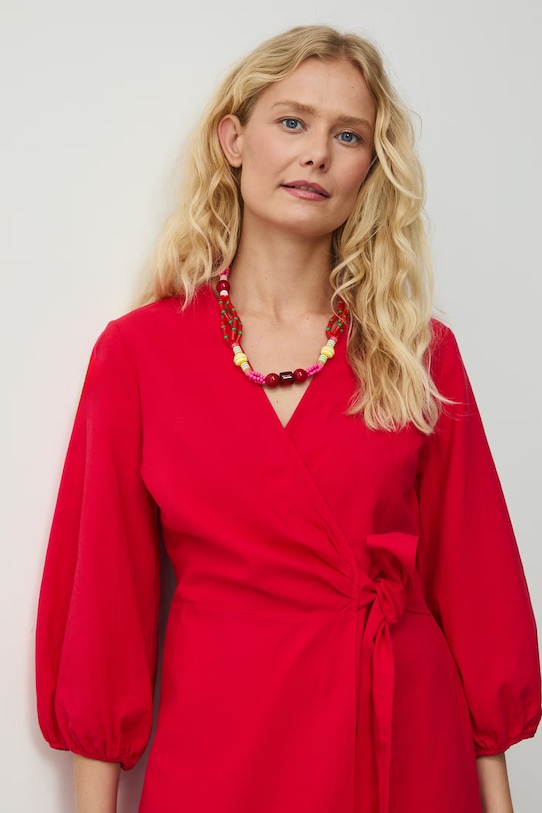 Sukienka rozkloszowana z dodatkiem lnu czerwony RS26-SUD074