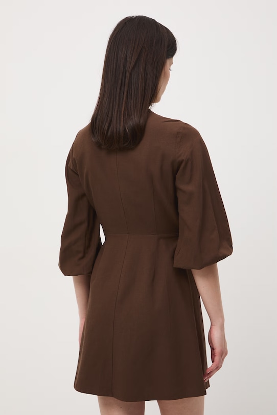 Odzież Sukienka rozkloszowana z dodatkiem lnu RS26-SUD074 brązowy