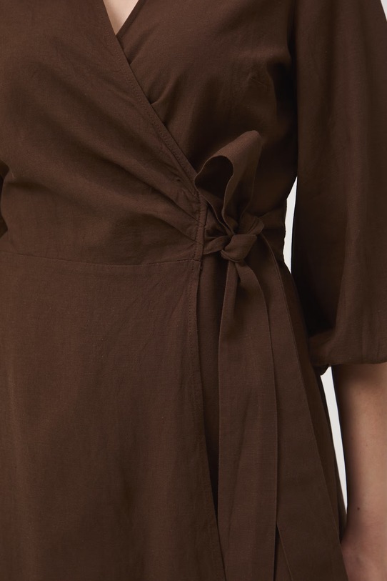 Sukienka rozkloszowana z dodatkiem lnu RS26-SUD074 brązowy