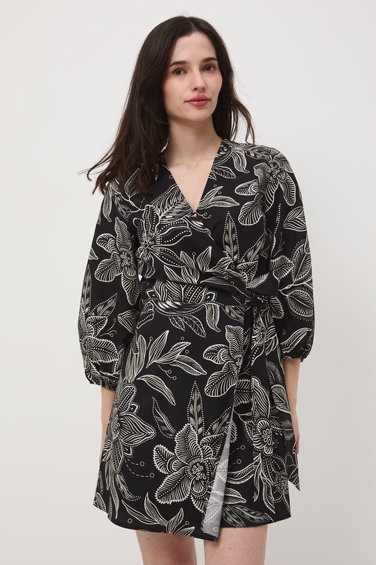 Medicine sukienka rozkloszowana z dodatkiem lnu czarny RS26-SUD074