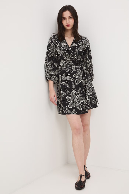 Medicine sukienka rozkloszowana z dodatkiem lnu RS26-SUD074 czarny RS26