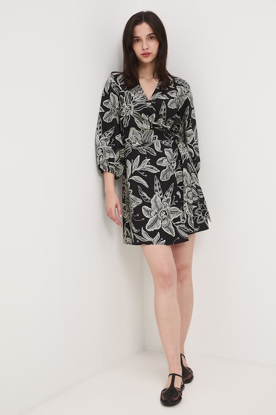 Medicine sukienka rozkloszowana z dodatkiem lnu RS26-SUD074 czarny RS26