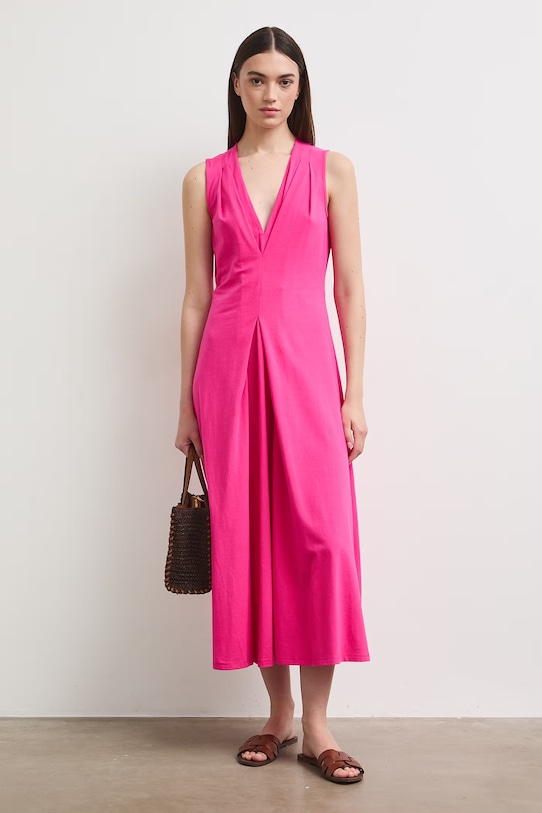 Sukienka rozkloszowana bawełniana z elastanem gładka RS26-SUD090 różowy RS26