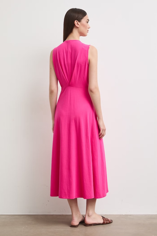 Odzież Sukienka rozkloszowana bawełniana z elastanem gładka RS26-SUD090 różowy