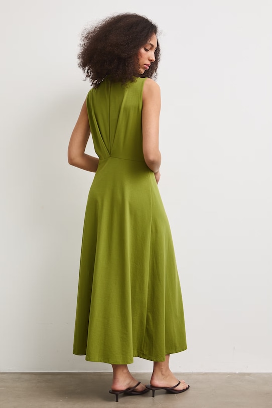 Odzież Sukienka rozkloszowana bawełniana z elastanem gładka RS26-SUD090 zielony