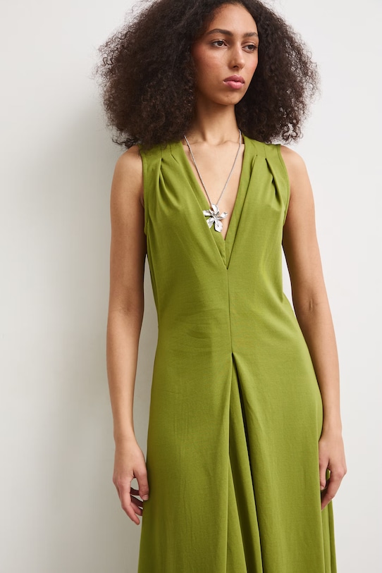 Sukienka rozkloszowana bawełniana z elastanem gładka zielony RS26-SUD090