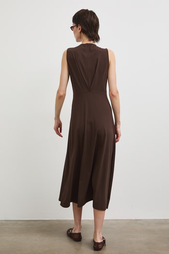 Odzież Sukienka rozkloszowana bawełniana z elastanem gładka RS26-SUD090 brązowy