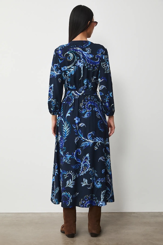 Odzież Sukienka damska midi z wiskozy wzorzysta RS26-SUD301 granatowy