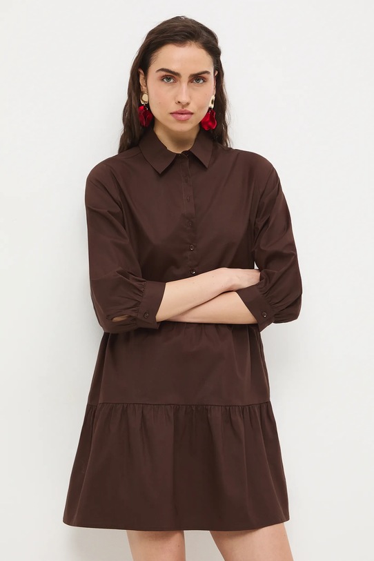 Medicine sukienka damska koszulowa trzy czwarte brązowy RS26-SUD400