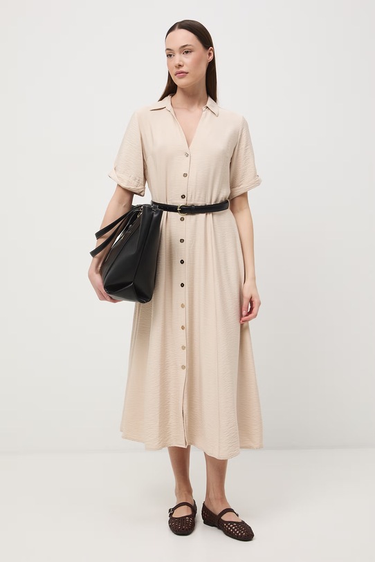 Sukienka rozkloszowana z wiskozą RS26-SUD601 beżowy RS26