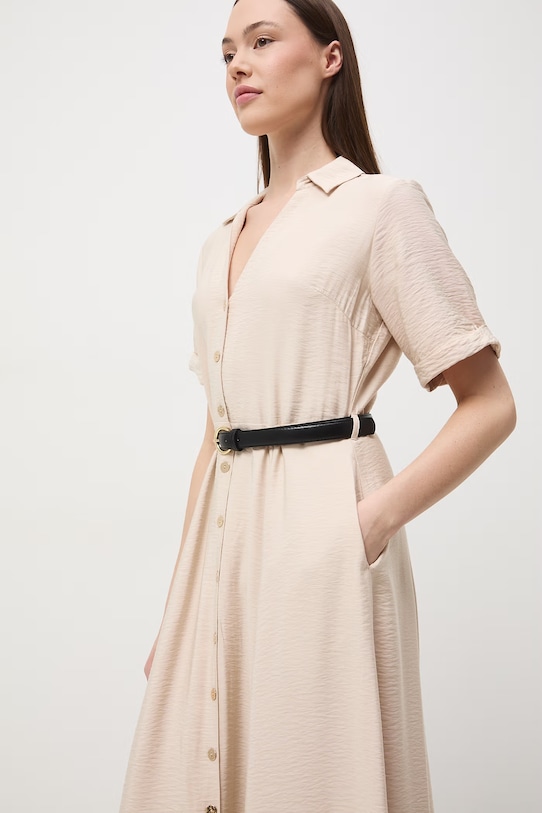 Medicine sukienka rozkloszowana z wiskozą beżowy RS26-SUD601