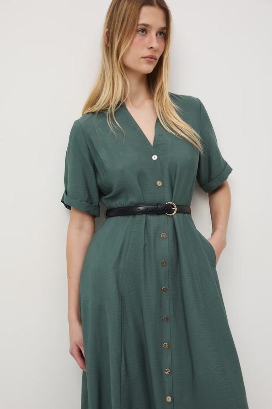 Sukienka rozkloszowana z wiskozą zielony RS26-SUD601
