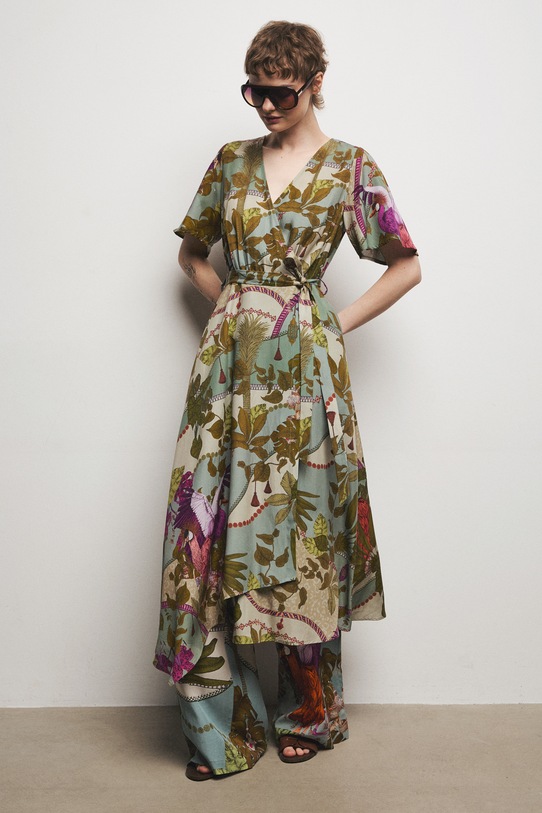 Medicine sukienka kopertowa z domieszką lnu multicolor RS26-SUD650