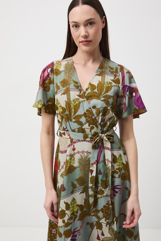 Medicine sukienka kopertowa z domieszką lnu RS26-SUD650 multicolor