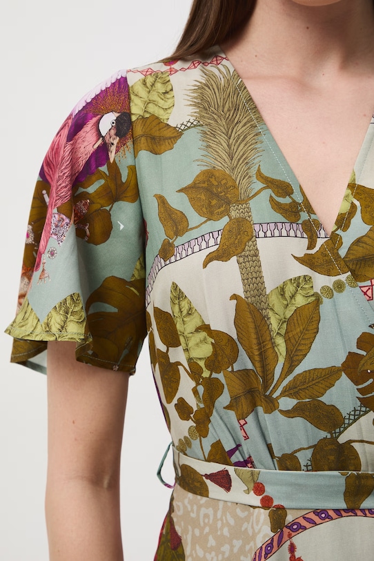 Medicine sukienka kopertowa z domieszką lnu RS26-SUD650